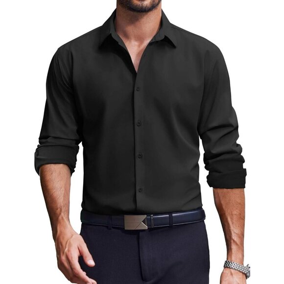 Coofandy Other - Coofandy Men Solid Black Long Sleeve Button Down Regular Fit Business Shirt